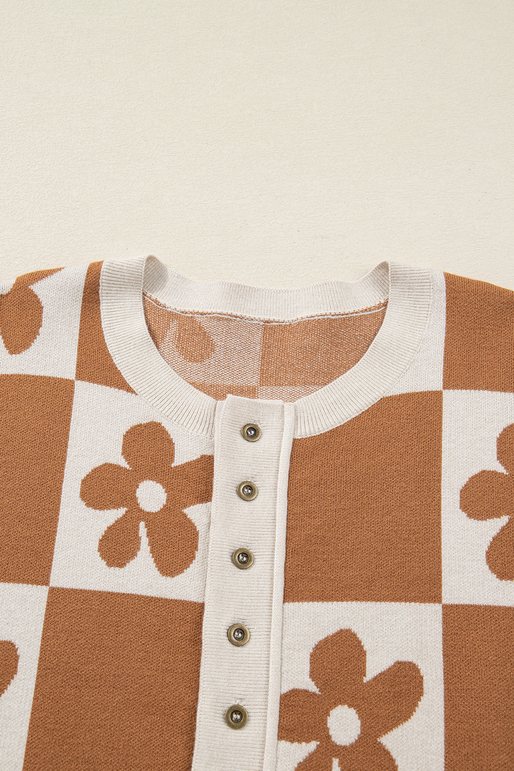 Thai Curry Flower Plaid Henley Baggy Sweater Dear-Lover Dropshipping